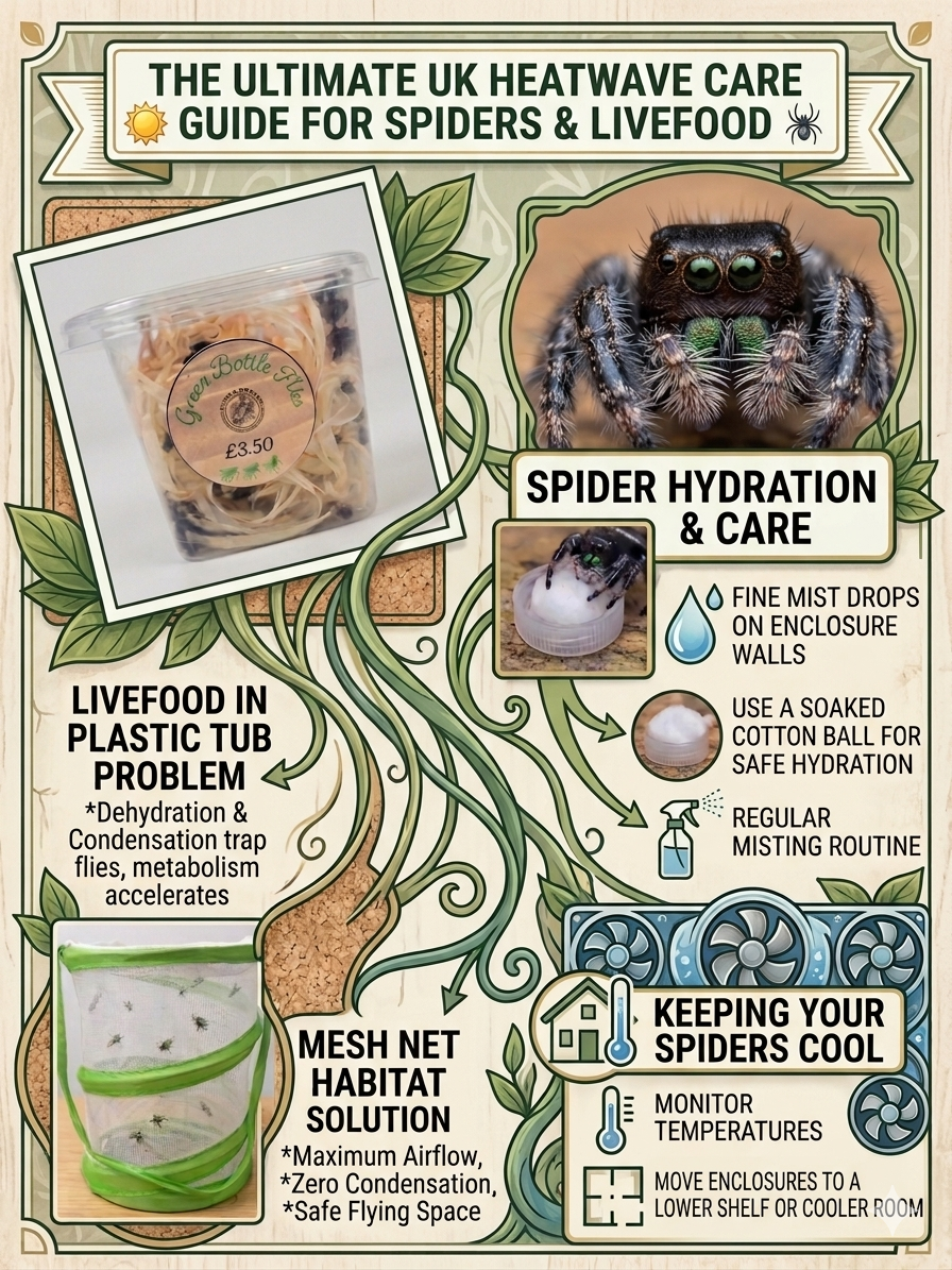 Jumping spider in a well-ventilated enclosure during a UK heatwave
