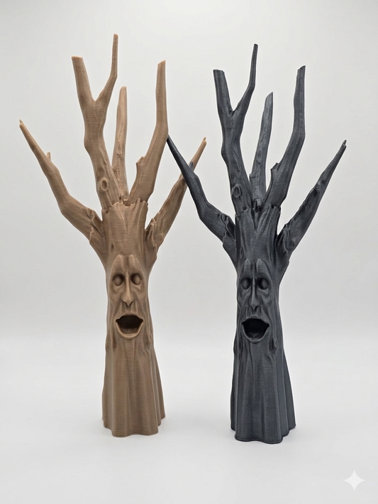 two Jumping Spider hide in the shape of a Gothic Spirit Tree, one in Black & Wood