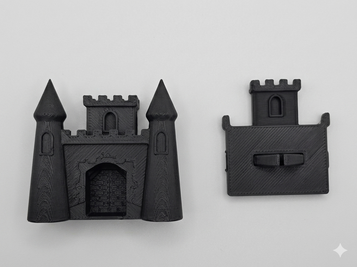 A Jumping spider Hide in the shape of Castle, in Black,  Front and Back sections