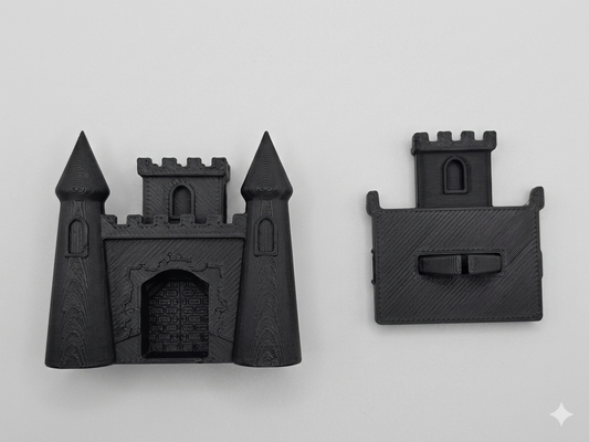 A Jumping spider Hide in the shape of Castle, in Black,  Front and Back sections